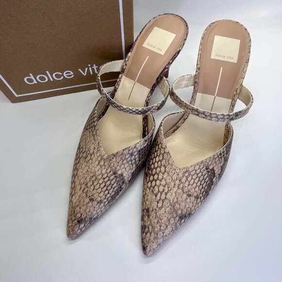 Dolce Vita  Kanika Heels Size 9.5 Sand Snake Embossed Leather Pointed Toe - Picture 2 of 16